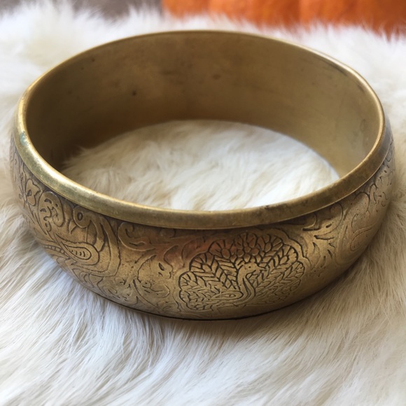 Brass peacock & paisley chunky bangle vintage - Picture 2 of 4
